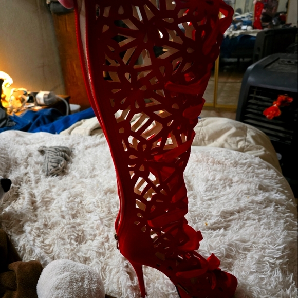 Suede boots red ribbon boots so beautiful 😍 - Picture 3 of 10